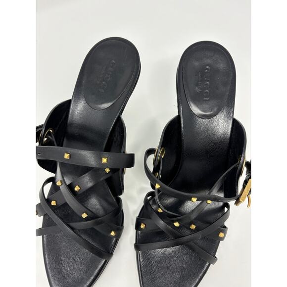 Gucci Women's Black Studded Strappy Heels Size 8 - Picture 4 of 16